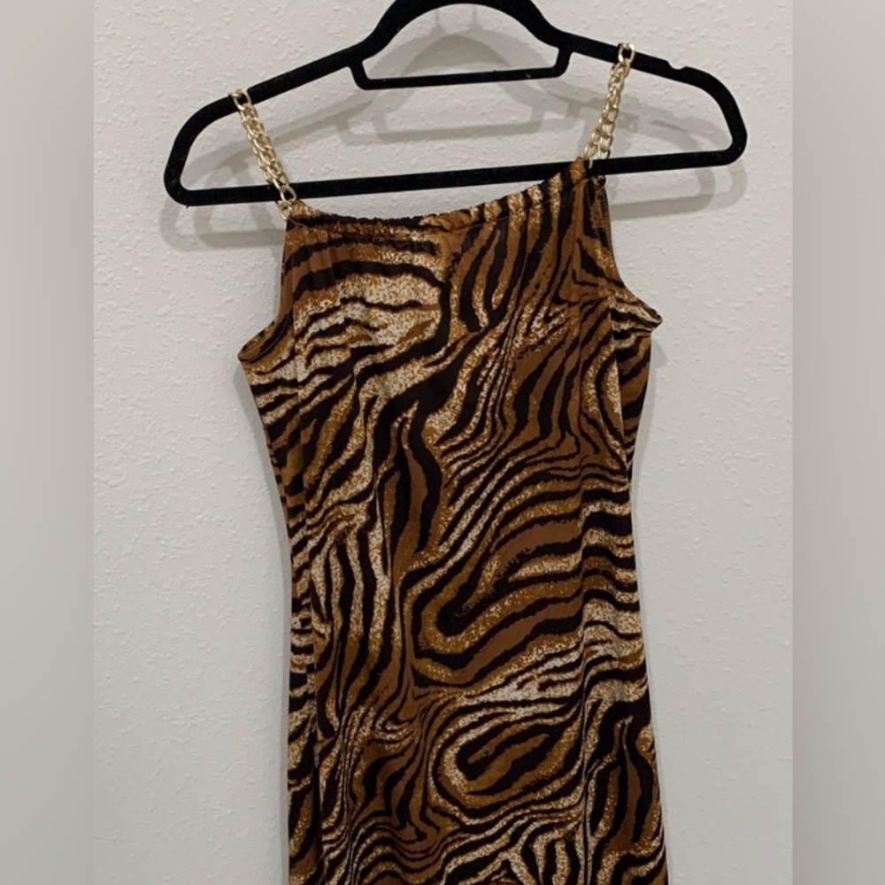 Nina Leonard. Animal print dress with gold chain straps - Picture 3 of 6